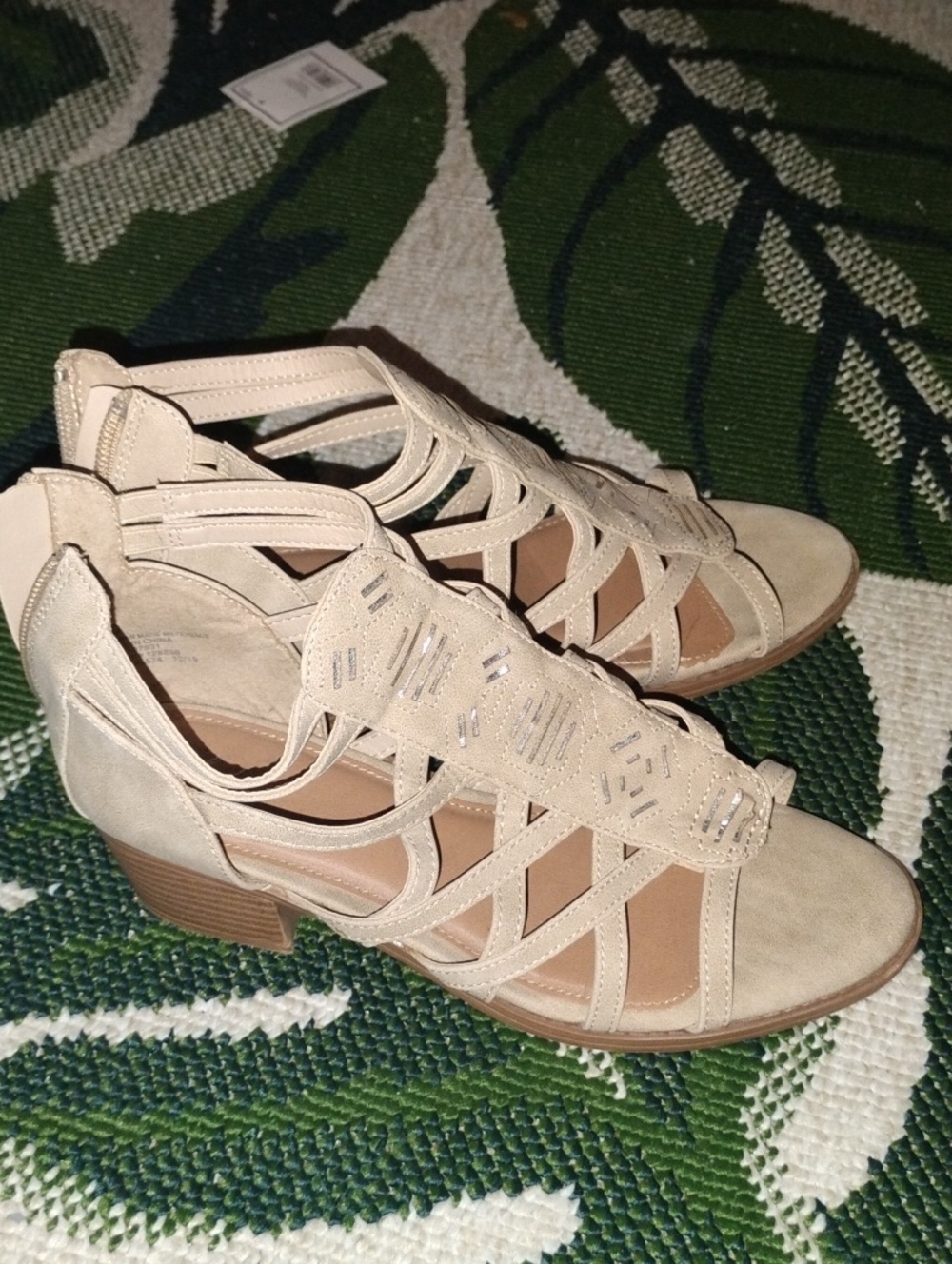 Justice Beige Strappy Block Heel Sandals
